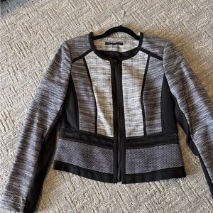 White House Black Market Gray and Black Textured Zip-Front Blazer